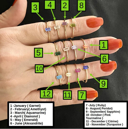 14K Real Gold CZ Solitaire Birthstone Rings for Women