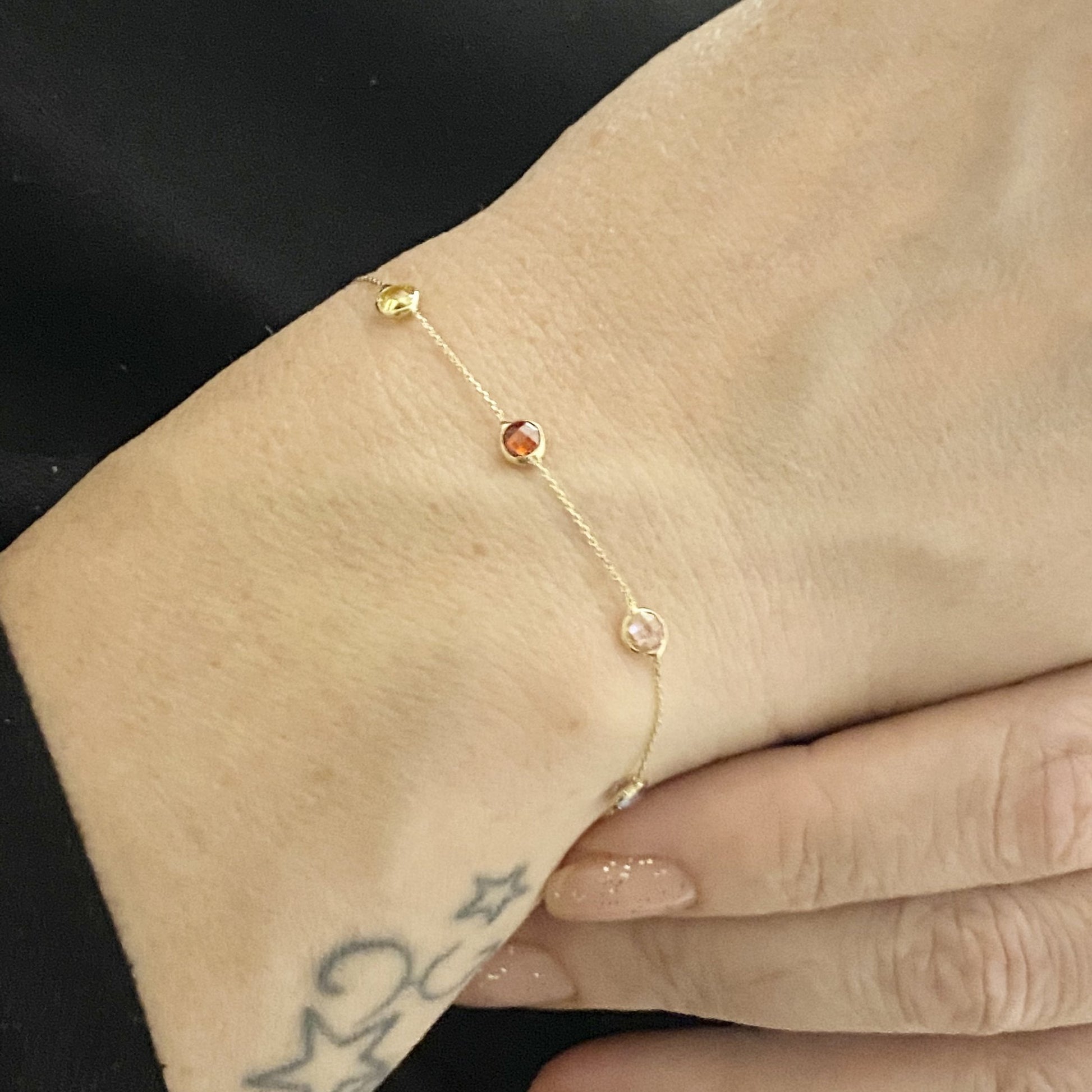 14K Real Solid Gold Birthstone Bracelet for Women , Bezel Bracelet Gold , Personalized Birthstone , Birthstone Jewelry , Mother's day Gift