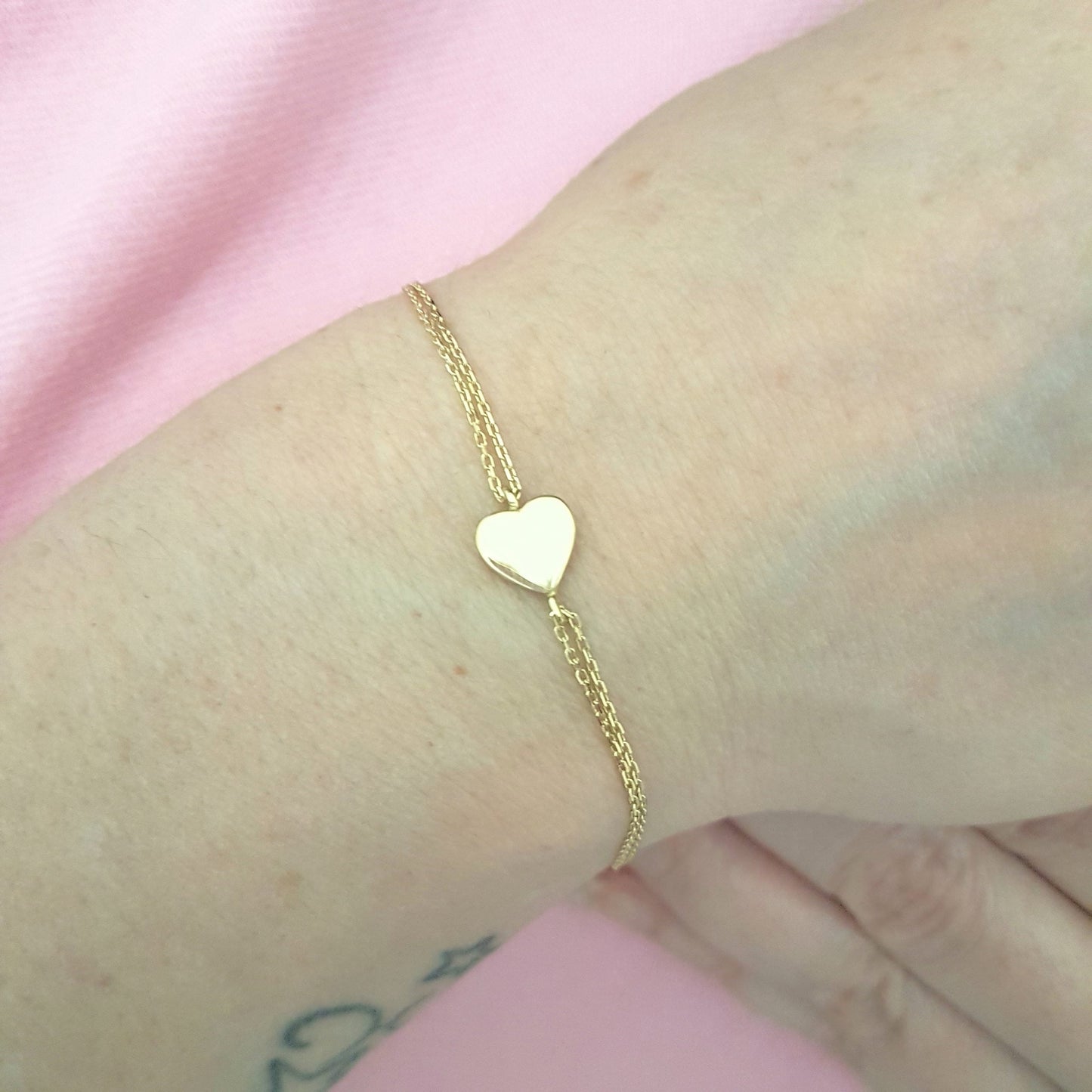 14K Solid Gold Heart Shape Design with White Zirconia Stones Tiny, Dainty,Delicate and Trendy Bracelet best gift for women,yourself, birthday