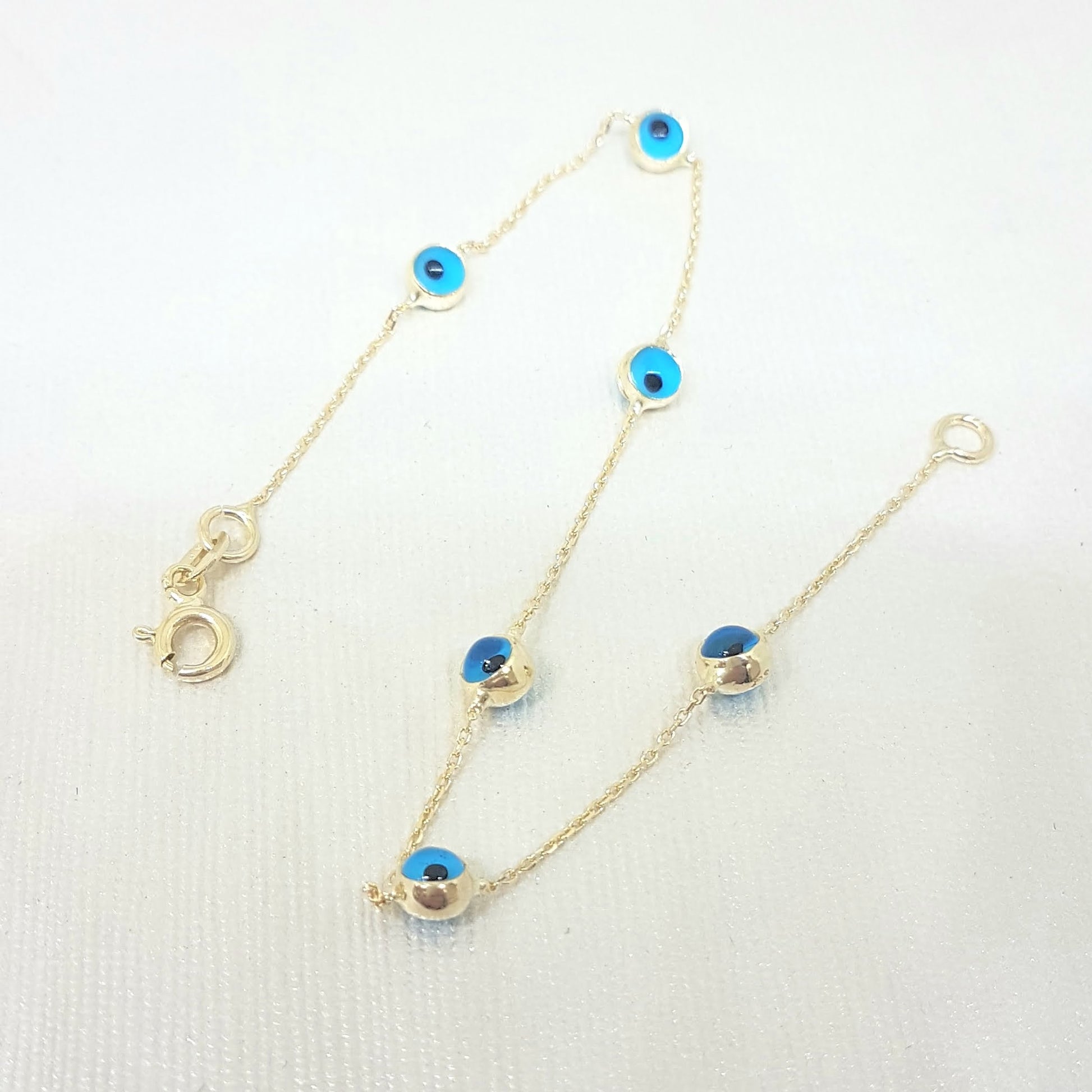 14K Real Solid Gold Two Sided Evil Eye Design Cute Tiny Dainty Delicate Elegant Trendy Bracelet best birthday gift for Women Jewelry yourself mom girls