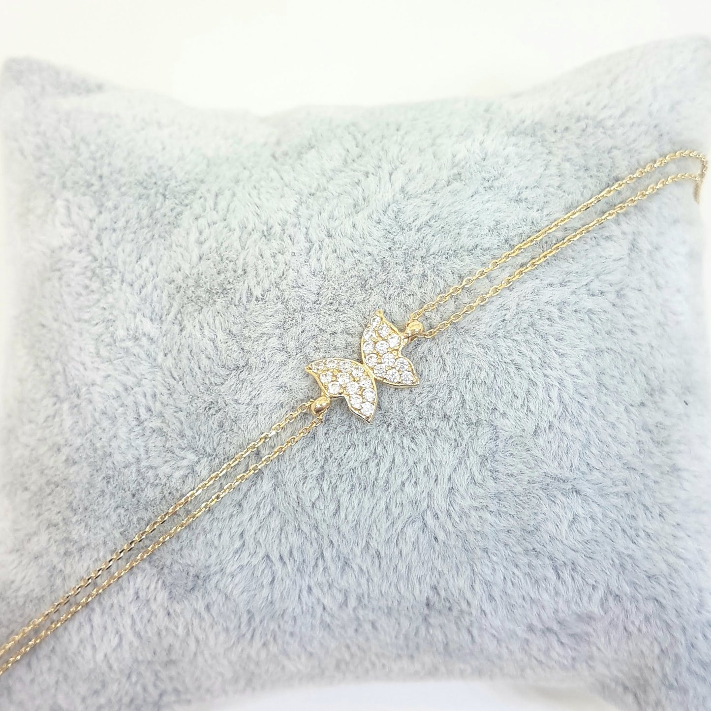 14K Real Solid Gold Butterfly Shape Design with White Zirconia Stones Tiny, Dainty,Delicate and Trendy Bracelet best gift for women,yourself, birthday