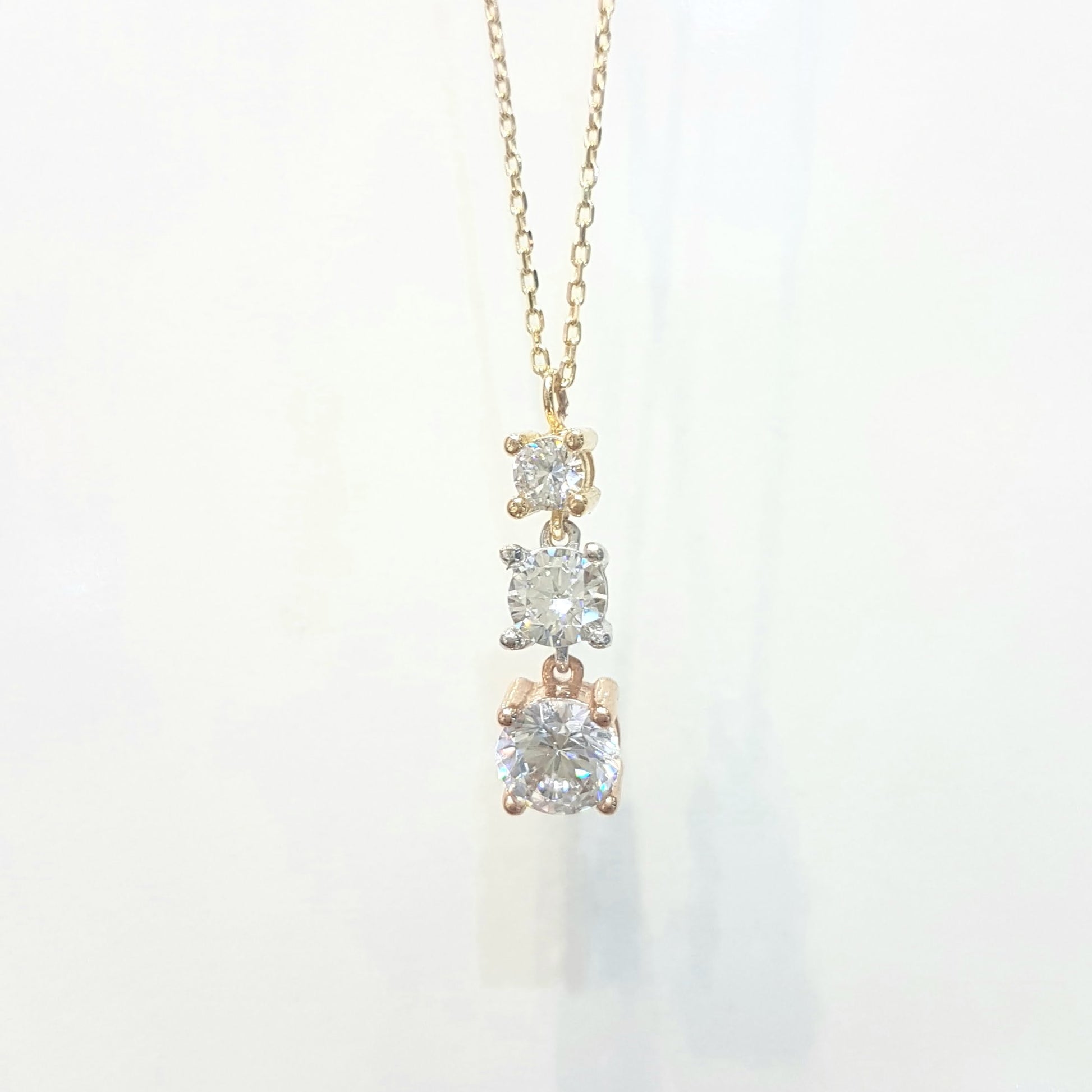 Solitaire Trio Layered Pendant Necklace with Cubic Zirconia Round Cut 14K Yellow White Rose Gold Charm Dainty Handmade for Women Jewelry