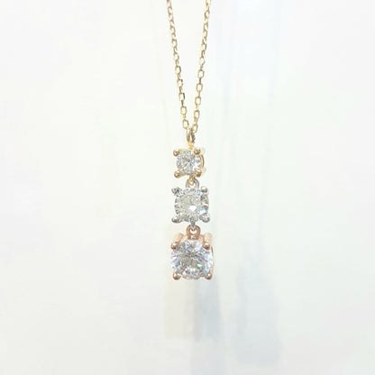 Solitaire Trio Layered Pendant Necklace with Cubic Zirconia Round Cut 14K Yellow White Rose Gold Charm Dainty Handmade for Women Jewelry