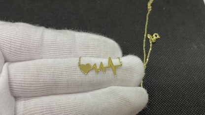 14K Real Solid Gold Heartbeat Necklace for Women