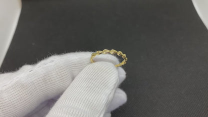 14K Real Solid Gold Teardrop Dotted Stacking Ring for Women