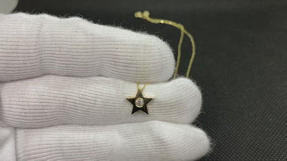 14K Real Solid Gold Diamond Star Necklace for Women