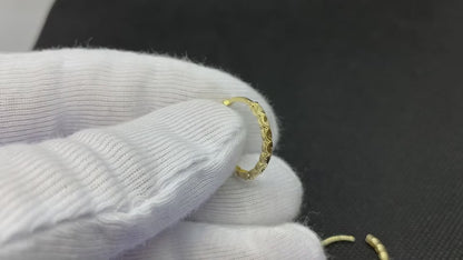 14K Real Solid Gold Dainty Textured Hoop Earrings for Women