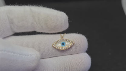 14K Real Solid Gold Mother of Pearl Necklace for Women