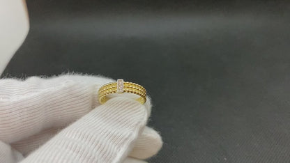 14K Real Solid Gold Dot and Baguette Ring for Women