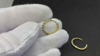 14K Real Solid Gold Beaded Ball Hoop Earrings for Women