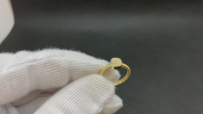 14K Real Solid Gold CZ Pave Square Ring for Women