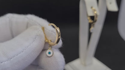 14K Real Solid Gold Evil Eye Hoop Earrings for Women