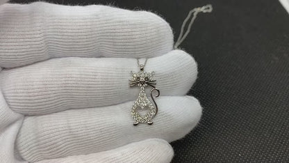 925K Sterling Silver CZ Cat Necklace for Women
