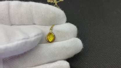 14K Real Solid Gold Citrine Necklace for Women