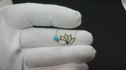 14k Real Solid Gold Lotus Necklace for Women