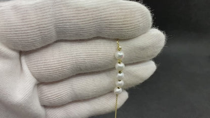 14K Real Solid Gold Beaded Italian Balls and Five Pearl Bracelet for Women