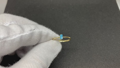 14K Real Solid Gold Baguette Turquoise Ring for Women