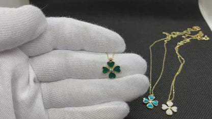 14K Real Solid Gold Four Leaf Clover Necklace for Women