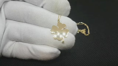 14K Real Solid Gold Four Leaf Clover Necklace for Women