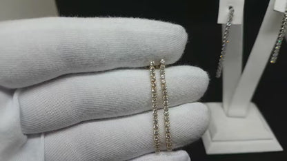 14K Real Solid Gold Long CZ Stud Tennis Earrings for Women