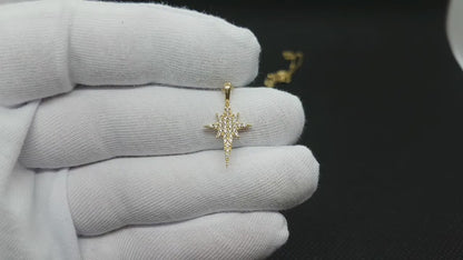 14K Real Solid Gold North Star Necklace for Women