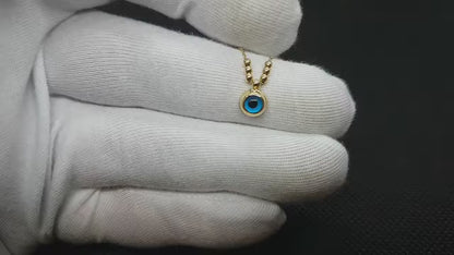 14K Real Solid Gold Evil Eye Necklace with Three Balls for Women