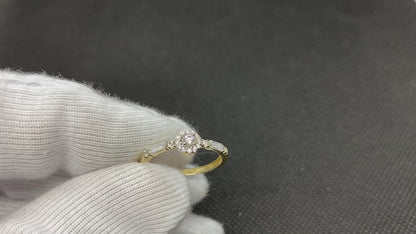 14K Real Solid Gold Halo Solitaire Ring Decorated Baguette Stones