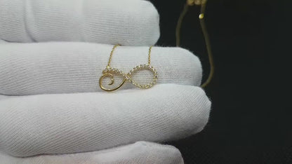 14K Real Solid Gold CZ Infinity Necklace for Women