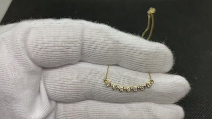 14K Solid Gold Curved Bar Bezel Diamond Necklace for Women