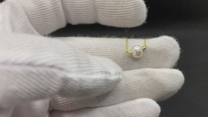 14K Real Solid Gold Single Pearl Necklace for Women