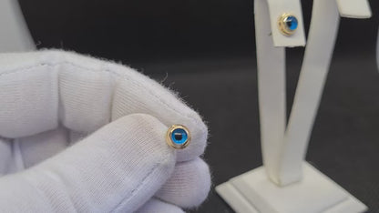 14K Real Solid Gold Evil Eye Stud Earrings for Women
