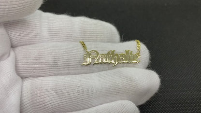 14K Real Solid Gold Gourmet Chain Old English Name Necklace