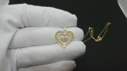 14K Real Solid Gold Double Heart Necklace for Women