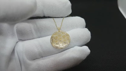 14K Real Solid Gold Flower of Life Necklace for Women