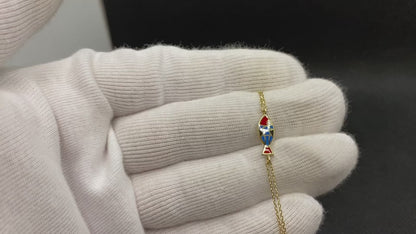 14K Real Solid Gold Multicolored Fish Bracelet for Women