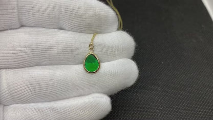 14K Real Solid Gold May Birthstone Emerald Necklace for Women