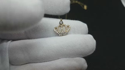 14K Real Solid Gold Crown Pendant Necklace for Women