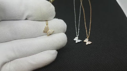 14K Real Solid Gold Butterfly Necklace for Women
