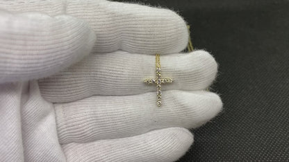 14K Real Solid Gold Diamond Cross Necklace
