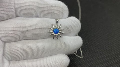 925K Sterling Silver Opal Glowing Sun Necklace for Women