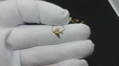 14K Real Solid Gold Bird Design Sideways Swallow Necklace for Women