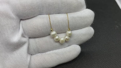 14K Real Solid Gold Beaded Pearl Necklace for Women