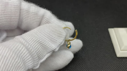 14K Real Solid Gold Dangle Drop Hoops Evil Eye Earrings for Baby Girl Kids Teens