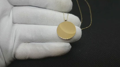 14K Real Solid Gold Personalized Engraved Circle Disc Custom Name Necklace for Women