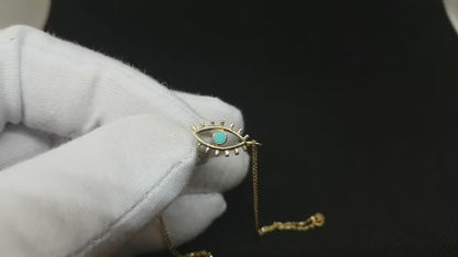14K Real Solid Gold Turquoise Evil Eye Bracelet For Women | December Birthstone Bracelet