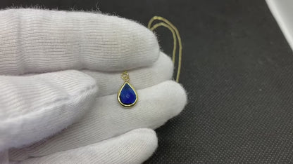 14K Real Solid Gold Sapphire Necklace for Women