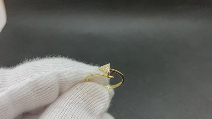 14K Real Solid Gold CZ Triangle Ring for Women