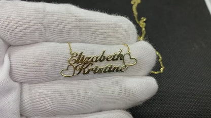 14K Real Solid Gold Personalized Two Names Necklace for Women