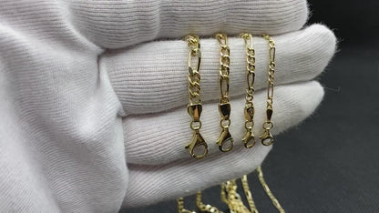 14K Real Solid Gold Figaro Chain Necklace , with Optional Turquoise Birthstone