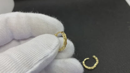 14K Real Solid Gold Dot Engraved Hoop Earrings for Women